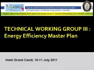 TECHNICAL WORKING GROUP III Energy Efficiency Master Plan