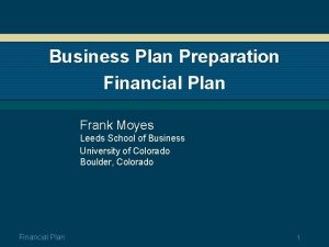 Business Plan Preparation Financial Plan Frank Moyes Leeds