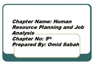 Chapter Name Human Resource Planning and Job Analysis