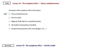 Today Lecture 14 The Josephson effect theory and