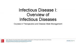 Infectious Disease I Overview of Infectious Diseases Courses