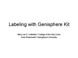 Labeling with Genisphere Kit Mary Lee S Ledbetter