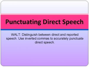 Punctuating Direct Speech WALT Distinguish between direct and
