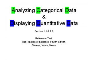 Analyzing Categorical Data Displaying Quantitative Data Section 1
