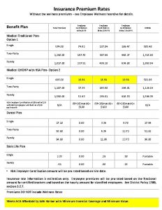 Insurance Premium Rates Without the wellness premiums see