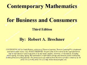 Contemporary Mathematics for Business and Consumers Third Edition