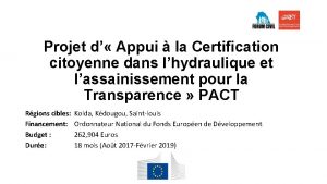 Projet d Appui la Certification citoyenne dans lhydraulique