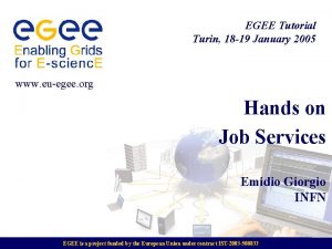 EGEE Tutorial Turin 18 19 January 2005 www