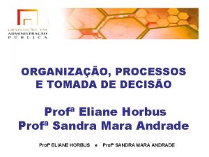 ORGANIZAO PROCESSOS E TOMADA DE DECISO Prof Eliane