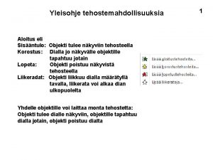 Yleisohje tehostemahdollisuuksia Aloitus eli Sisntulo Objekti tulee nkyviin