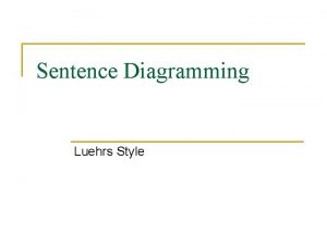 Sentence Diagramming Luehrs Style Day 1 Sit in