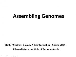 Assembling Genomes BIO 337 Systems Biology Bioinformatics Spring