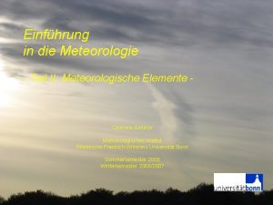 Einfhrung in die Meteorologie Teil II Meteorologische Elemente