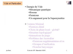 Vide et Particules Energie du Vide Mcanique quantique