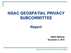 NGAC GEOSPATIAL PRIVACY SUBCOMMITTEE Report NGAC Meeting December
