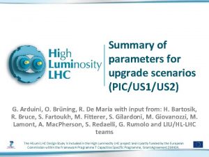 Summary of parameters for upgrade scenarios PICUS 1US