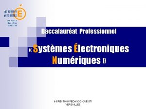 Baccalaurat Professionnel Systmes lectroniques Numriques INSPECTION PEDAGOGIQUE STI