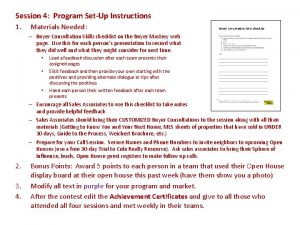 Session 4 Program SetUp Instructions 1 Materials Needed