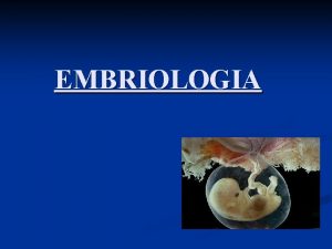 EMBRIOLOGIA Introduo A embriologia estuda as modificaes que