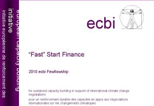 Fast Start Finance 2010 ecbi Fewllowship for sustained
