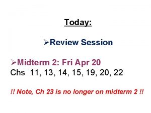 Today Review Session Midterm 2 Fri Apr 20