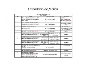 Calendario de fechas CALENDARIO DE SERVICIO SOCIAL DEL