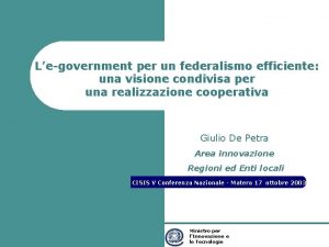 Legovernment per un federalismo efficiente una visione condivisa