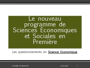 Le nouveau programme de Sciences Economiques et Sociales