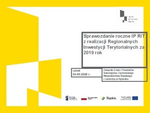 Sprawozdanie roczne IP RIT z realizacji Regionalnych Inwestycji