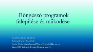 Bngsz programok felptse s mkdse Ksztette Csiszr Nra