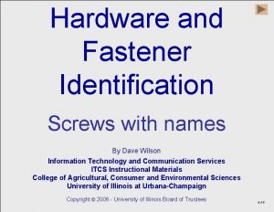 Hardware and Fastener Identification Screws with names By