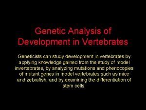 Genetic Analysis of Development in Vertebrates Geneticists can