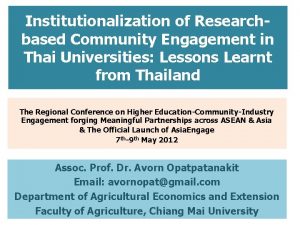 Institutionalization of Researchbased Community Engagement in Thai Universities