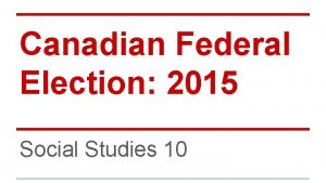 Canadian Federal Election 2015 Social Studies 10 Introduction