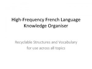 HighFrequency French Language Knowledge Organiser Recyclable Structures and