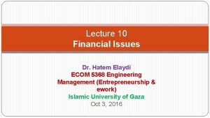 Lecture 10 Financial Issues Dr Hatem Elaydi ECOM