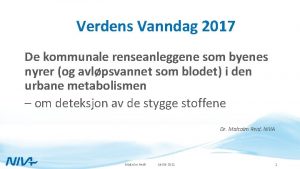 Verdens Vanndag 2017 De kommunale renseanleggene som byenes