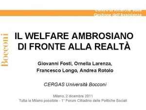 CERGAS Centro di Ricerche sulla Gestione dellAssistenza Sanitaria