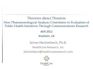 Theories about Theories How Phenomenological Analysis Contributes to