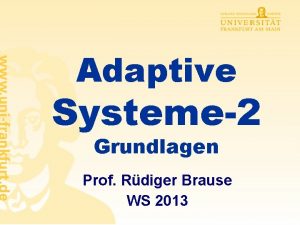 Adaptive Systeme2 Grundlagen Prof Rdiger Brause WS 2013