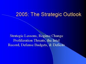2005 The Strategic Outlook Strategic Lessons Regime Change