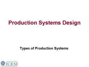 Production Systems Design Types of Production Systems Outline