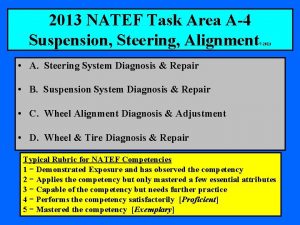 2013 NATEF Task Area A4 Suspension Steering Alignment