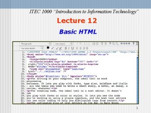 ITEC 1000 Introduction to Information Technology Lecture 12