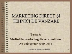 MARKETING DIRECT I TEHNICI DE V NZARE Tema