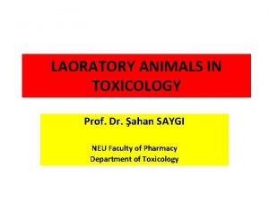 LAORATORY ANIMALS IN TOXICOLOGY Prof Dr ahan SAYGI