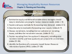 Managing Hospitality Human Resources Chapter 3 Planning and