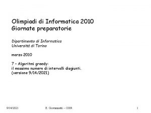 Olimpiadi di Informatica 2010 Giornate preparatorie Dipartimento di