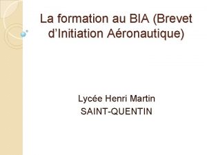 La formation au BIA Brevet dInitiation Aronautique Lyce