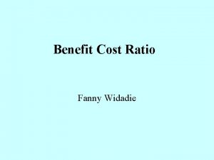 Benefit Cost Ratio Fanny Widadie What is a